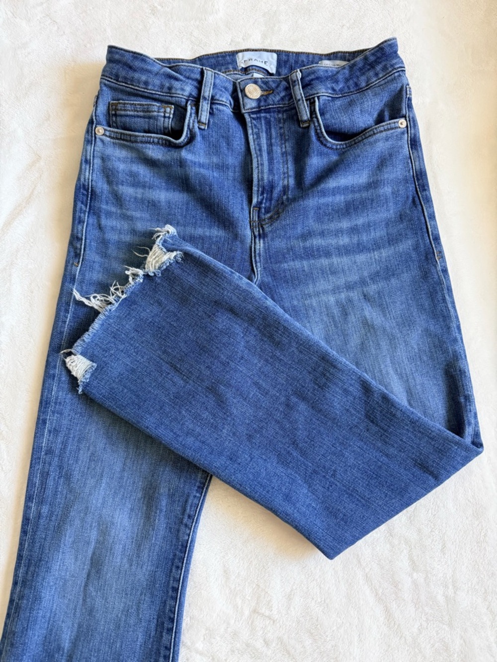 Frame Denim Le Crop Mini Boot High-Rise Distressed Blue Jeans Size 28